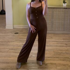 No Boundaries Brown Wide-Leg Jumpsuit with Square Neckline